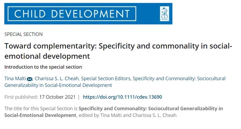 Dr. Cheah Co-Edited a Special Section on Social-Emotional Development in Child Development