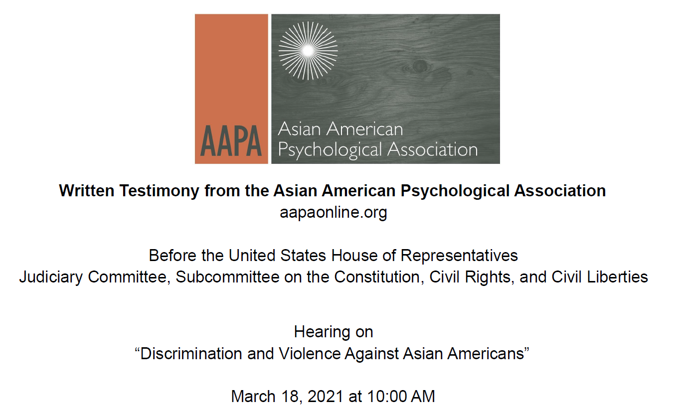 Our Research is Included in AAPA’s Written Testimony Submitted to the House Hearing on “Discrimination and Violence Against Asian Americans”